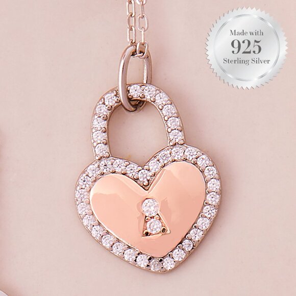 Heart Lock Necklace - 925 Sterling Silver Charmed Aroma Valentine Collection - Picture 1 of 3